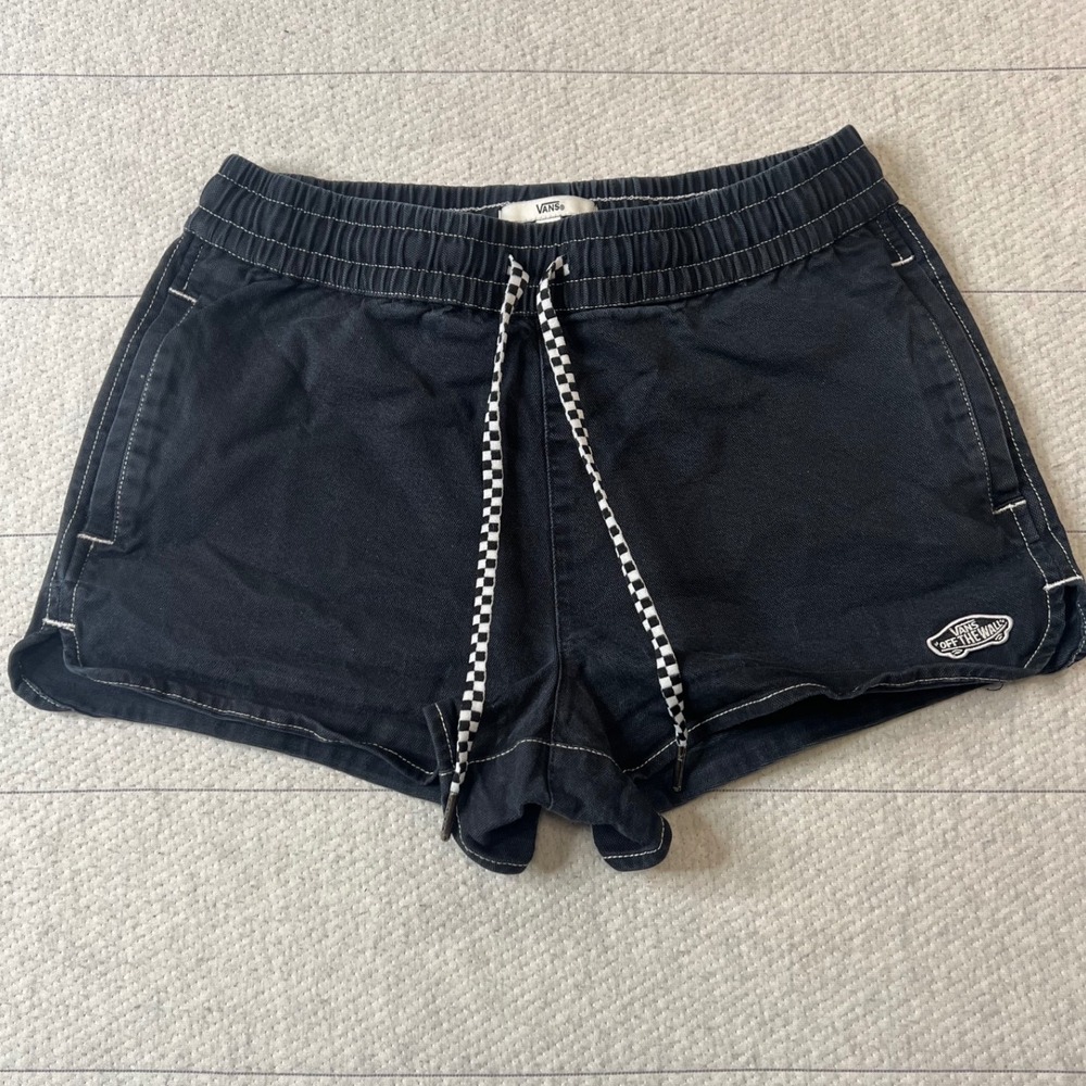 Vans Off The Wall Black Canvas Shorts Checkered Drawstring Small